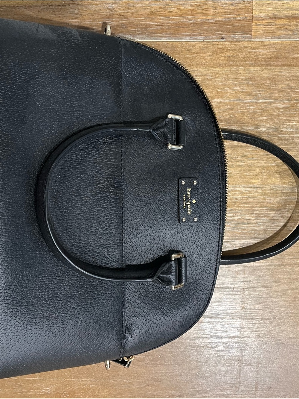 kate spade Black Pebbled Dome Satchel with Gold Hardware
